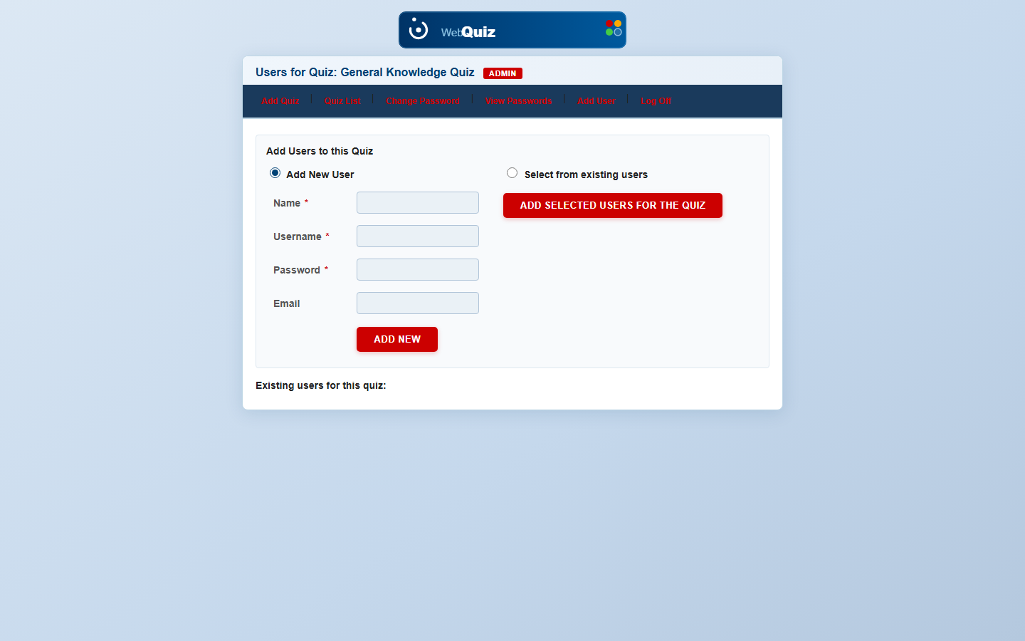 Quiz System — Users for Quiz